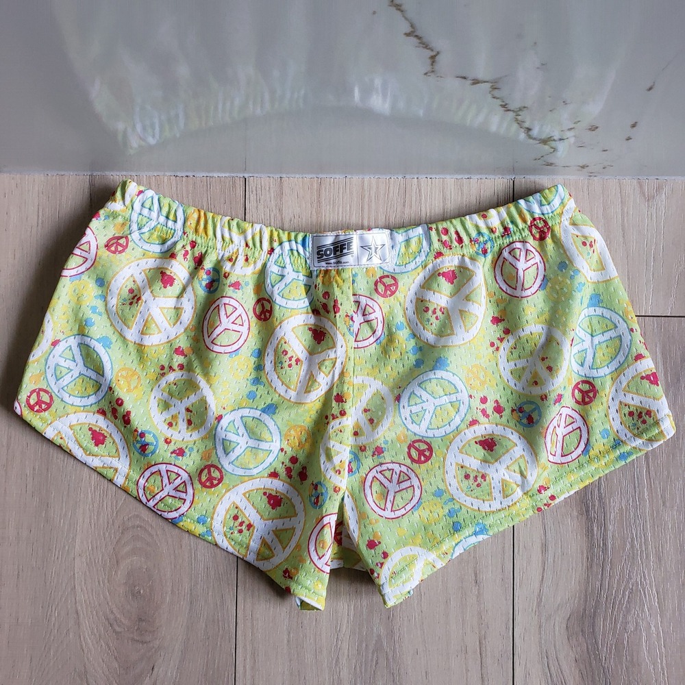 Soffe Mesh Shorts Womens S Peace Low Rise Elastic Waist Cheer Running Gym Y2K - Picture 2 of 7